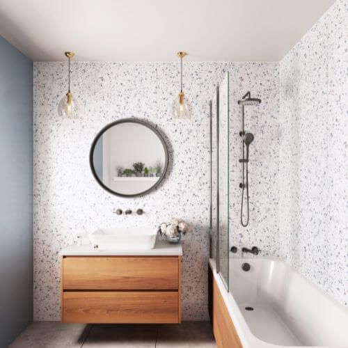 Laminate Shower Wall Panel Square Edge - 900mm x 2440mm x 10.5mm Positano Blue Terrazzo