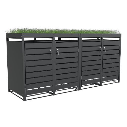 Ecoscape Quadruple Bin Store with Planter - 2640mm x 800mm x 1240mm Charcoal