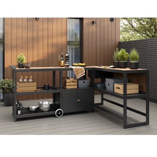 Ecoscape Outdoor Kitchen Units Set of 3 - Trolley, Worktop & Cabinet Oak