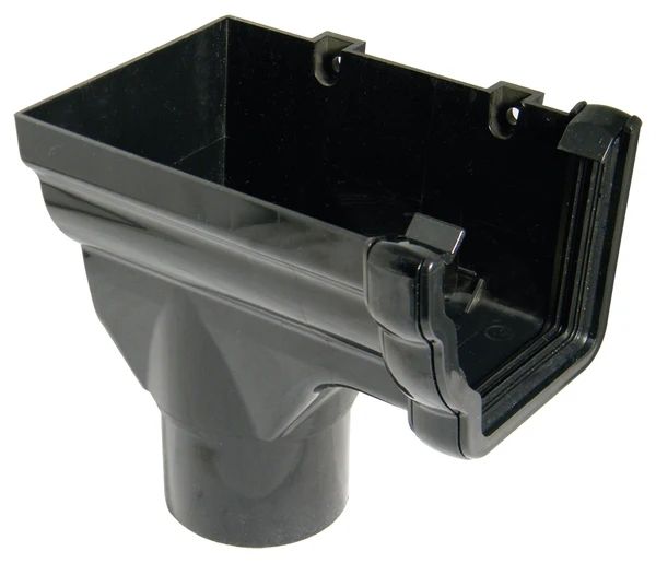 FloPlast Ogee Gutter Stopend Outlet Left Hand for 80mm Downpipe - 110mm x 80mm Black