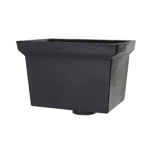 Cast Iron Rectangular Standard Hopper Head Plain Outlet - 305mm for 100mm Downpipe Black